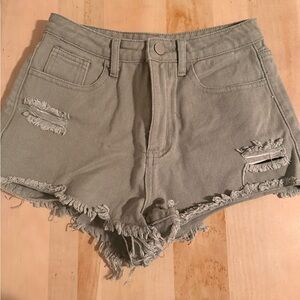 SHEIN Olive Green Distressed Jean Shorts